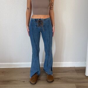 SO Denim Flare Jeans with Tan Lace-Up
